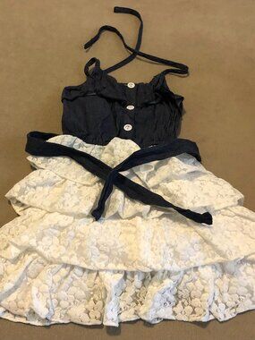 Unik Girls White and Blue Sleeveless Open Back Girls Dress Size 3